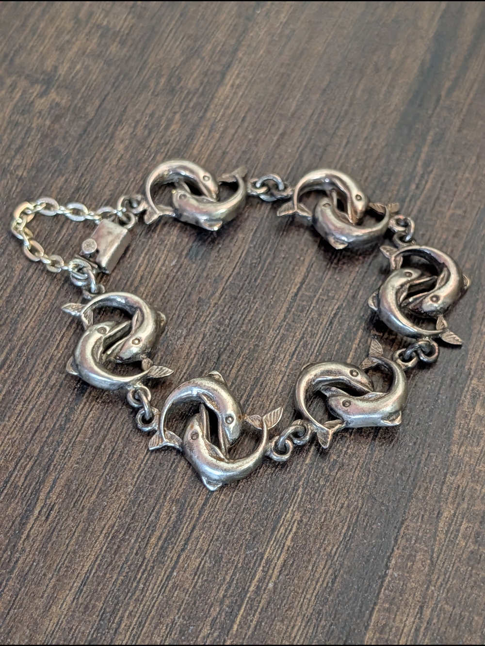 925 Sterling Silver VTH Chunky Dolphin Infinity Link Push Lock Clasp Bracelet